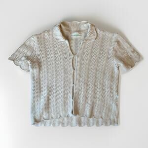 Yitai Shirt Medium Cream Knit Shale Stitch Button Up Minimalist New York